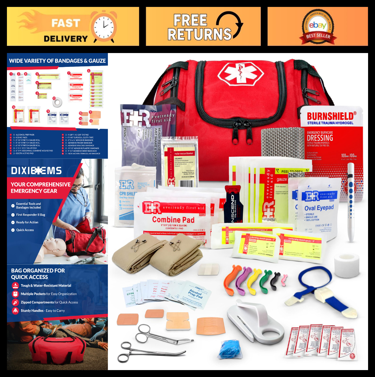 Comprehensive Trauma First Aid Kit – Portable First Responder Bag with Tools, Ga