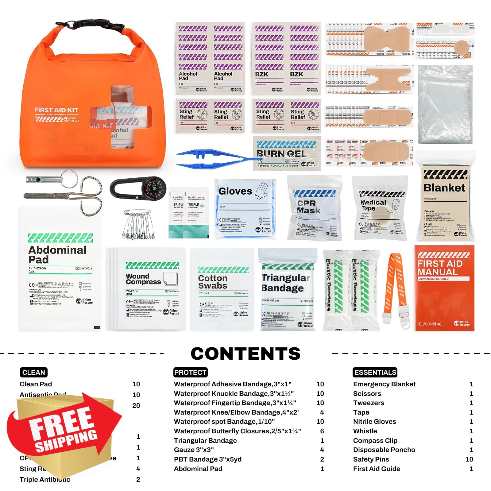 RHINO RESCUE Waterproof Boat First Aid Kit Orange Marine Survival Bag