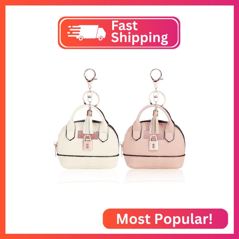 YJUBAOA 2 PCS Mini Coin Purse Keychain Mini Tote Bag Keychain PU Leather Little
