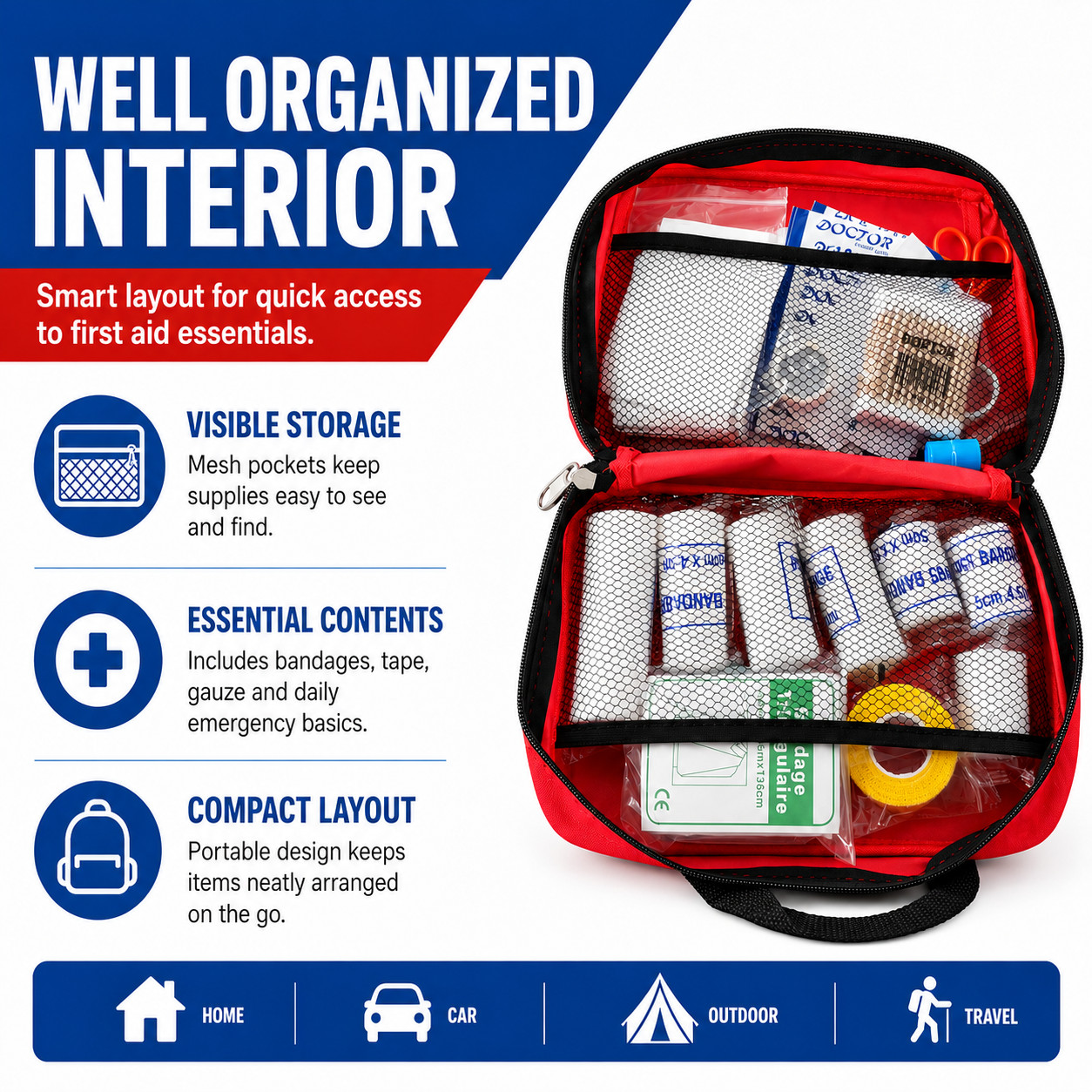 First Aid Kit Home Office Car Camping Hiking – 160 Piece