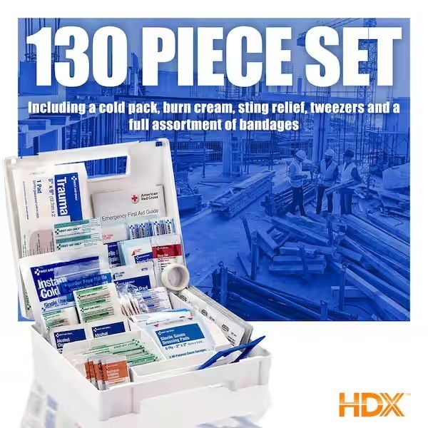 HDX 130-Piece Plastic OSHA First Aid Kit with Wall-Mountable Case & Carry Handle