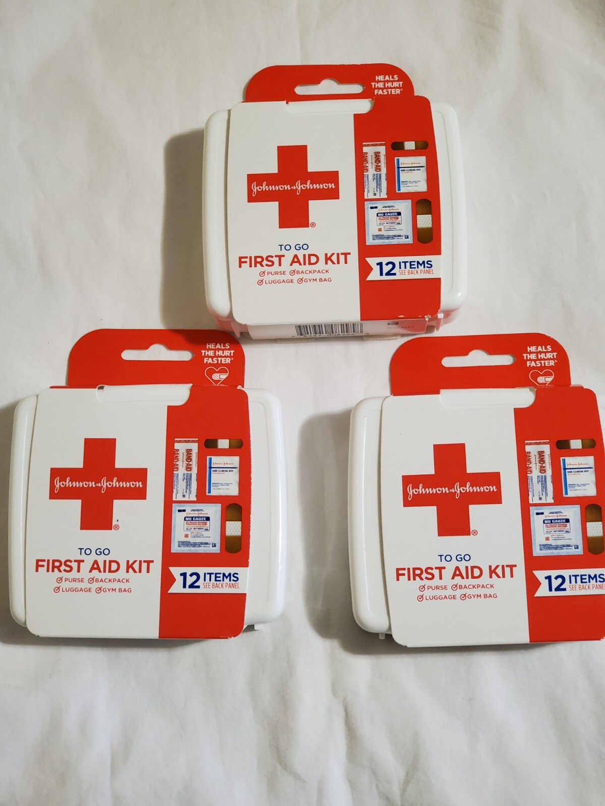 Lot of (3) Johnson & Johnson First Aid To Go Portable Mini Travel Kit-12pc. each