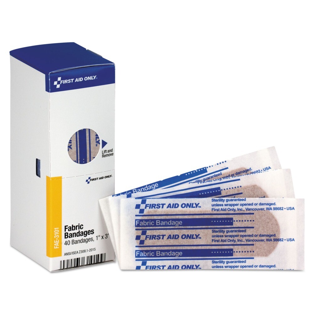First Aid Only FAE3101 1 in. x 3 in. Fabric Bandages Refill (40/Box) New