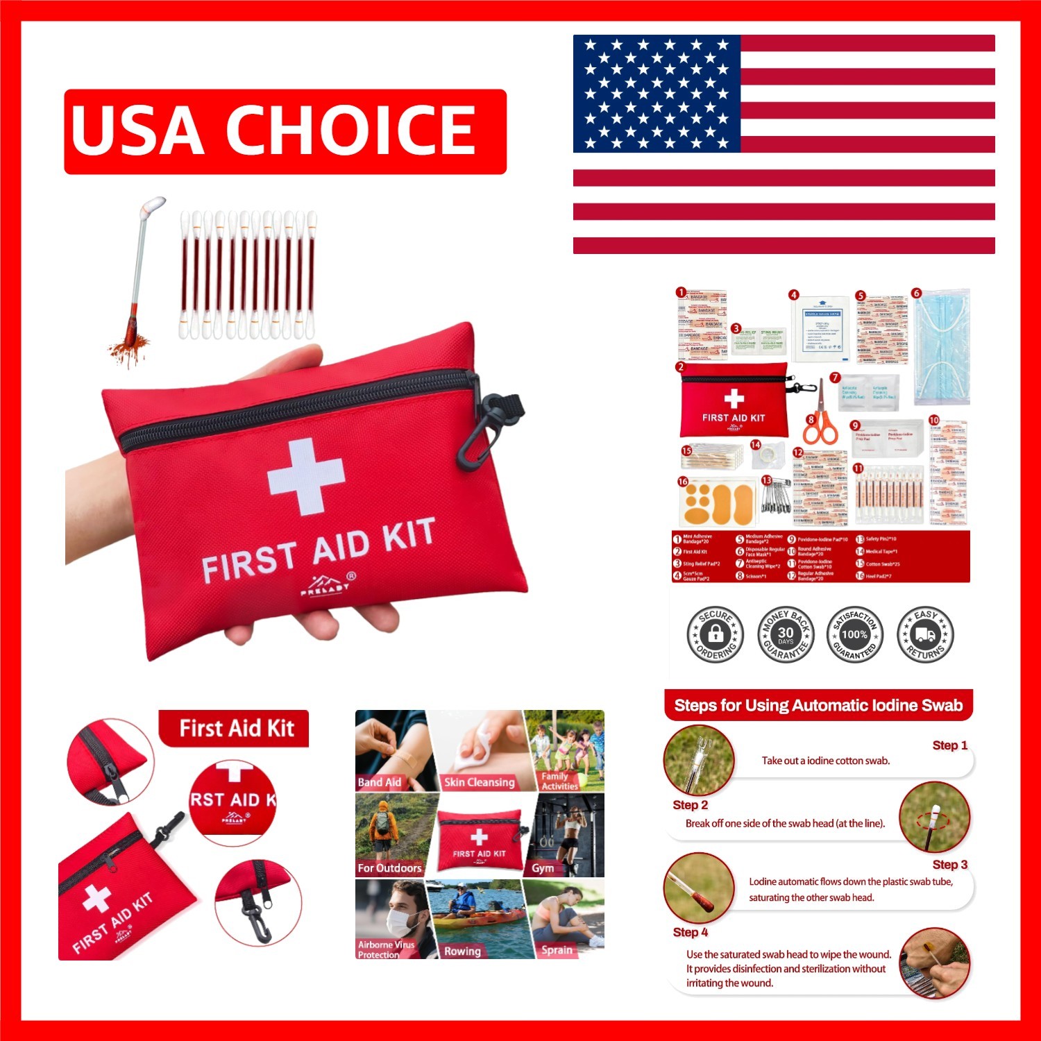 Mini 152-Piece First Aid Kit for Home, Travel & Hiking – Waterproof Red Med Kit