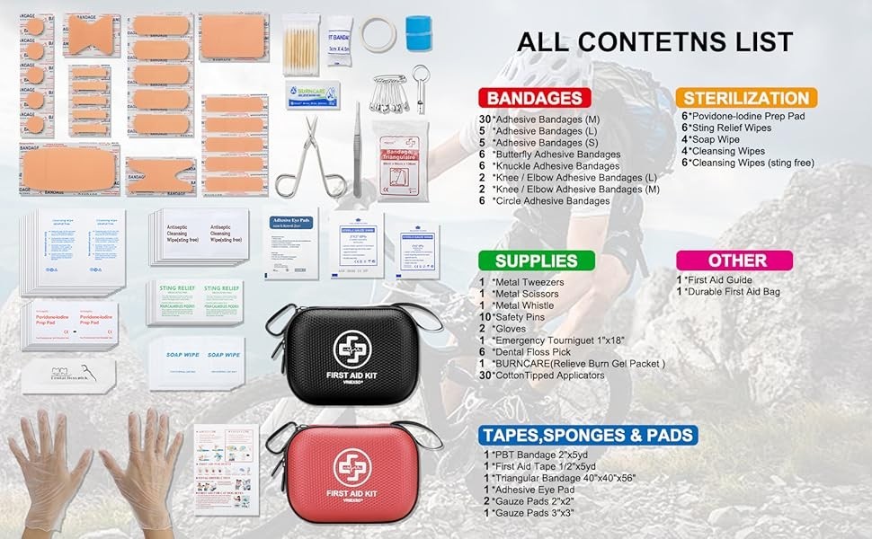 Mini First Aid Kit – 150 Piece Small Waterproof Hard Shell Medical Kit-Red