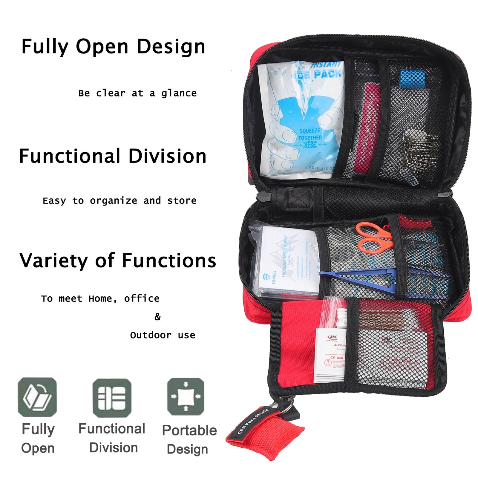 170 Pcs First Aid Kits For Survival Emergency Trauma Travel Home Office IFAK Red