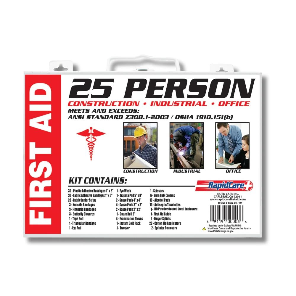 Rapid Care 25-Person First Aid Kit, OSHA ANSI 2003 25 Person, Metal Case