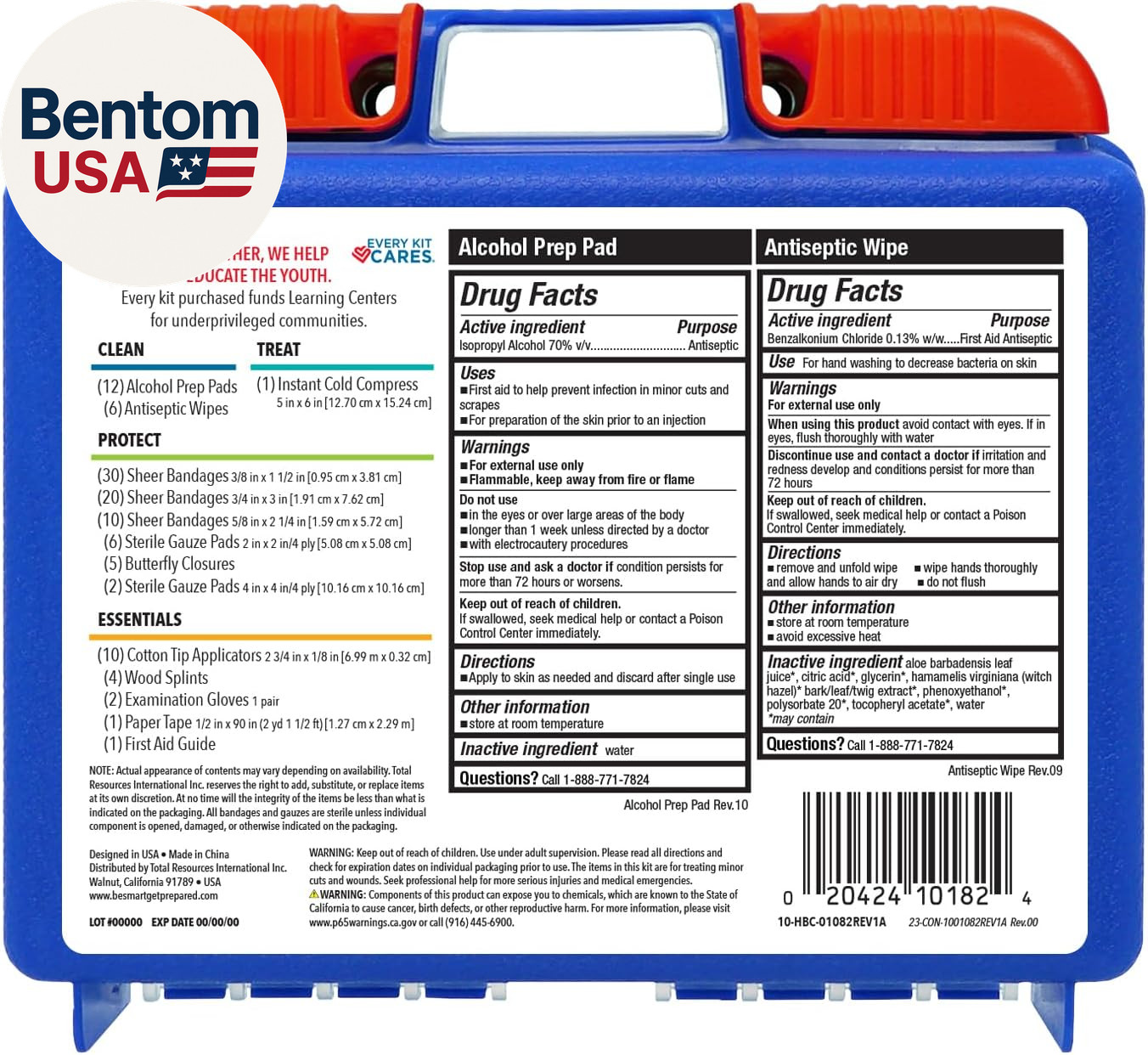 110 Pc First Aid Kit: Clean, Treat, Protect Minor Cuts, Home, Office, Car, Schoo