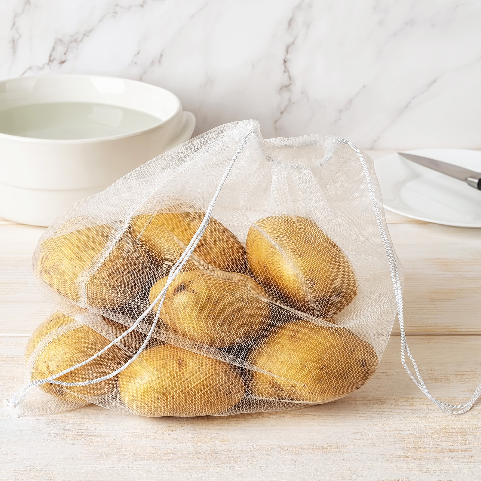 Reusable Mesh Produce Storage Bags Washable Bag (Set of 20Pcs,White and Blue)