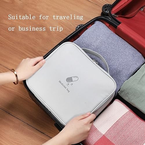 Large First Aid Bag Empty, Portable Travel Pill Bag Double Zipper First Gray