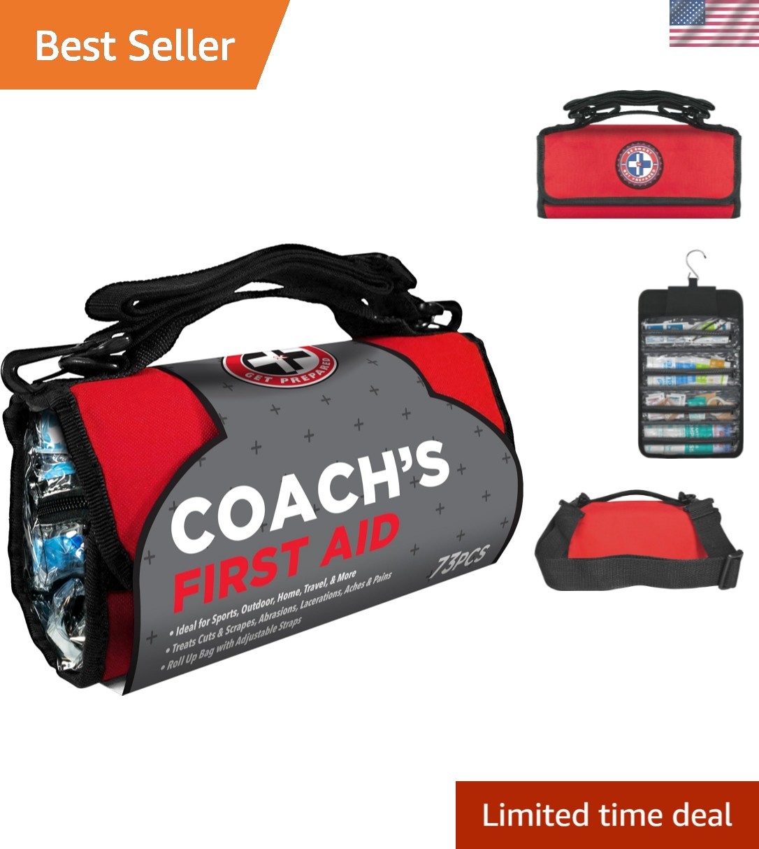 73-Piece Coach’s and Team Sports First Aid Kit in Roll up Bag: Clean, Treat, …