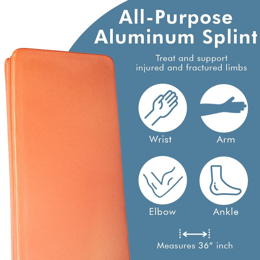 Pack of 5 Waterproof Padded Aluminum Splints – 36 inch for Injury Support