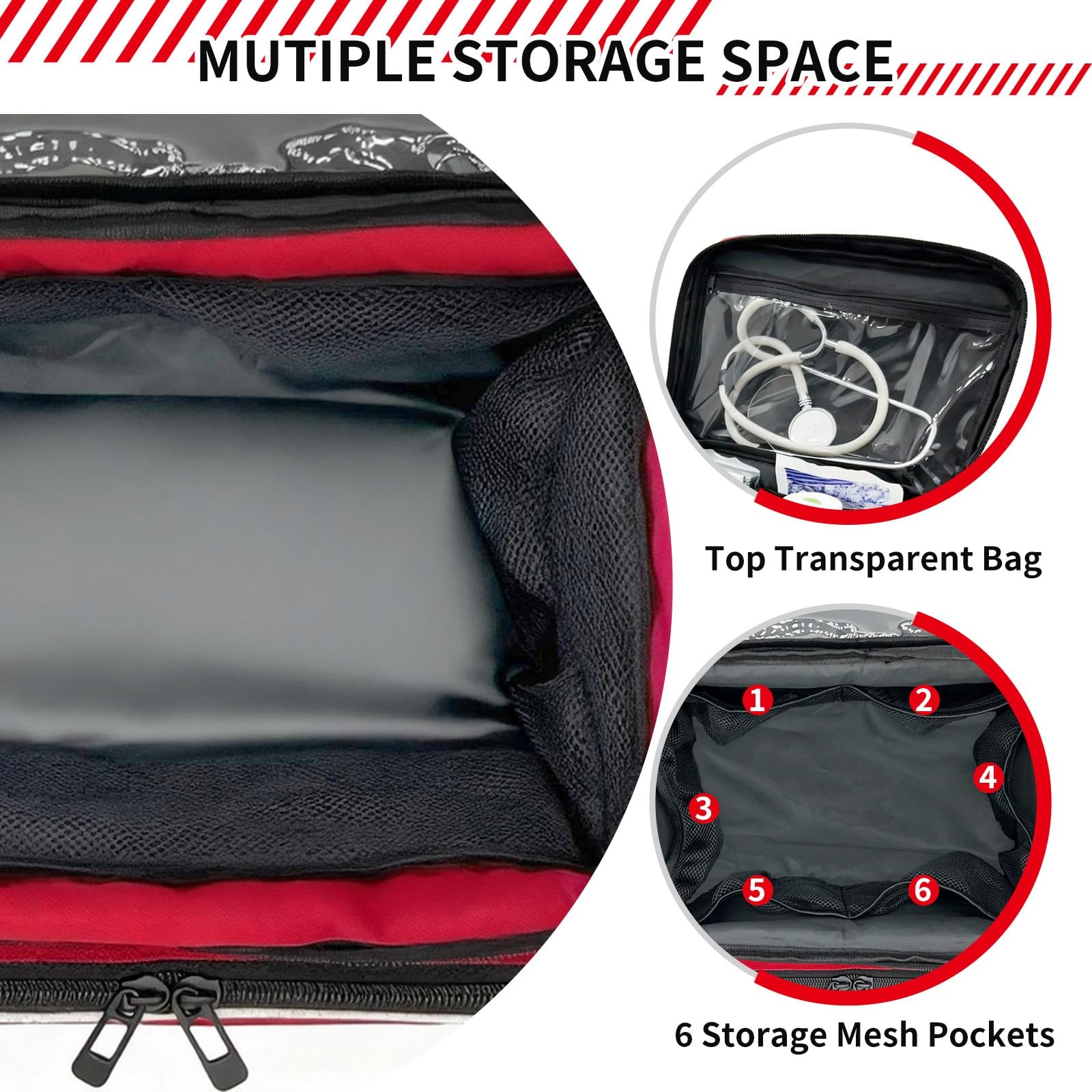 NENYX First Aid Bag Empty With Lockable 11.81" x 7.87" x 6.7", Red