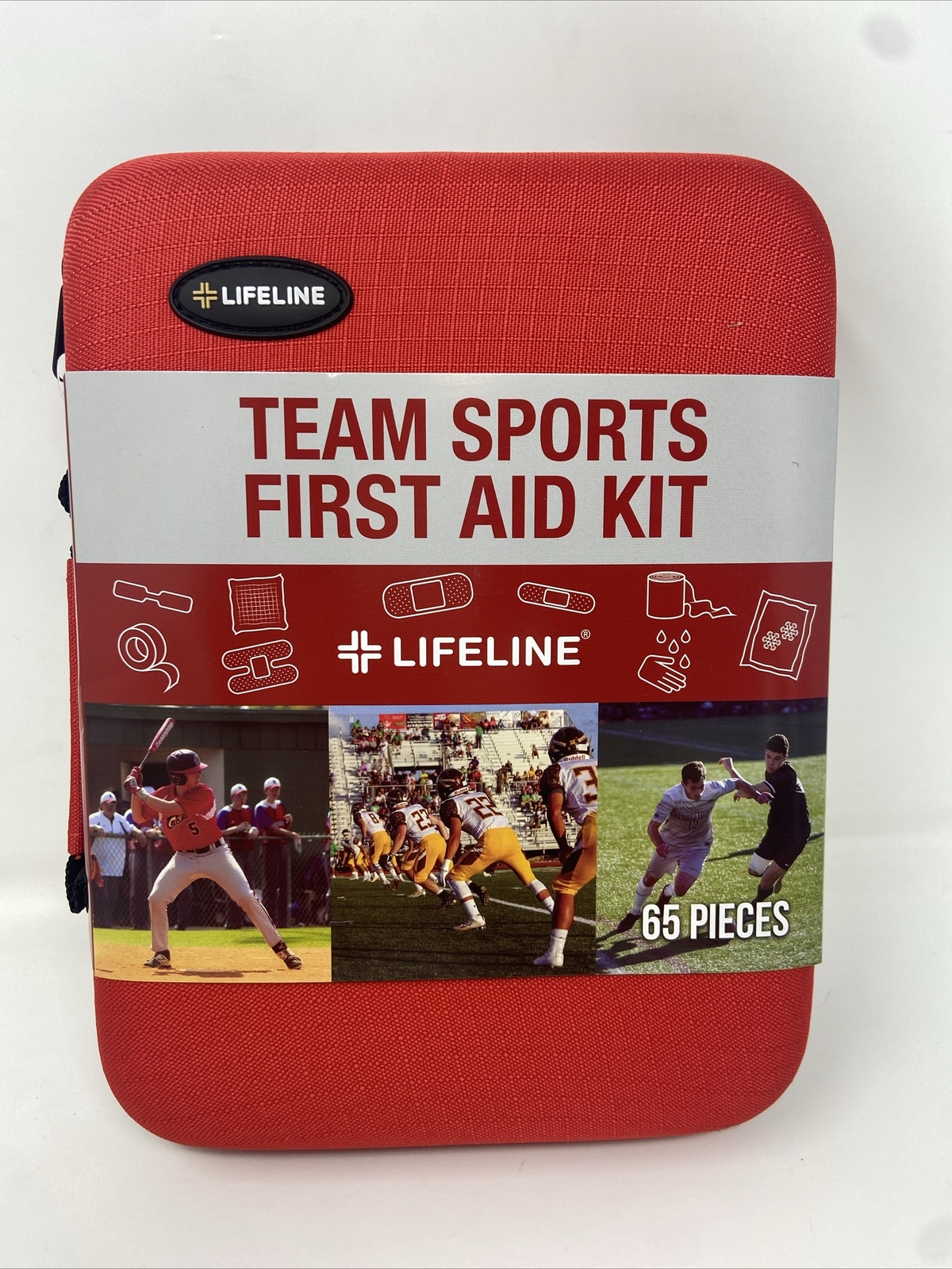 Lifeline Team Sport First Aid Kit In Red Hard-Shell Foam Case Bandages Gauze Pad