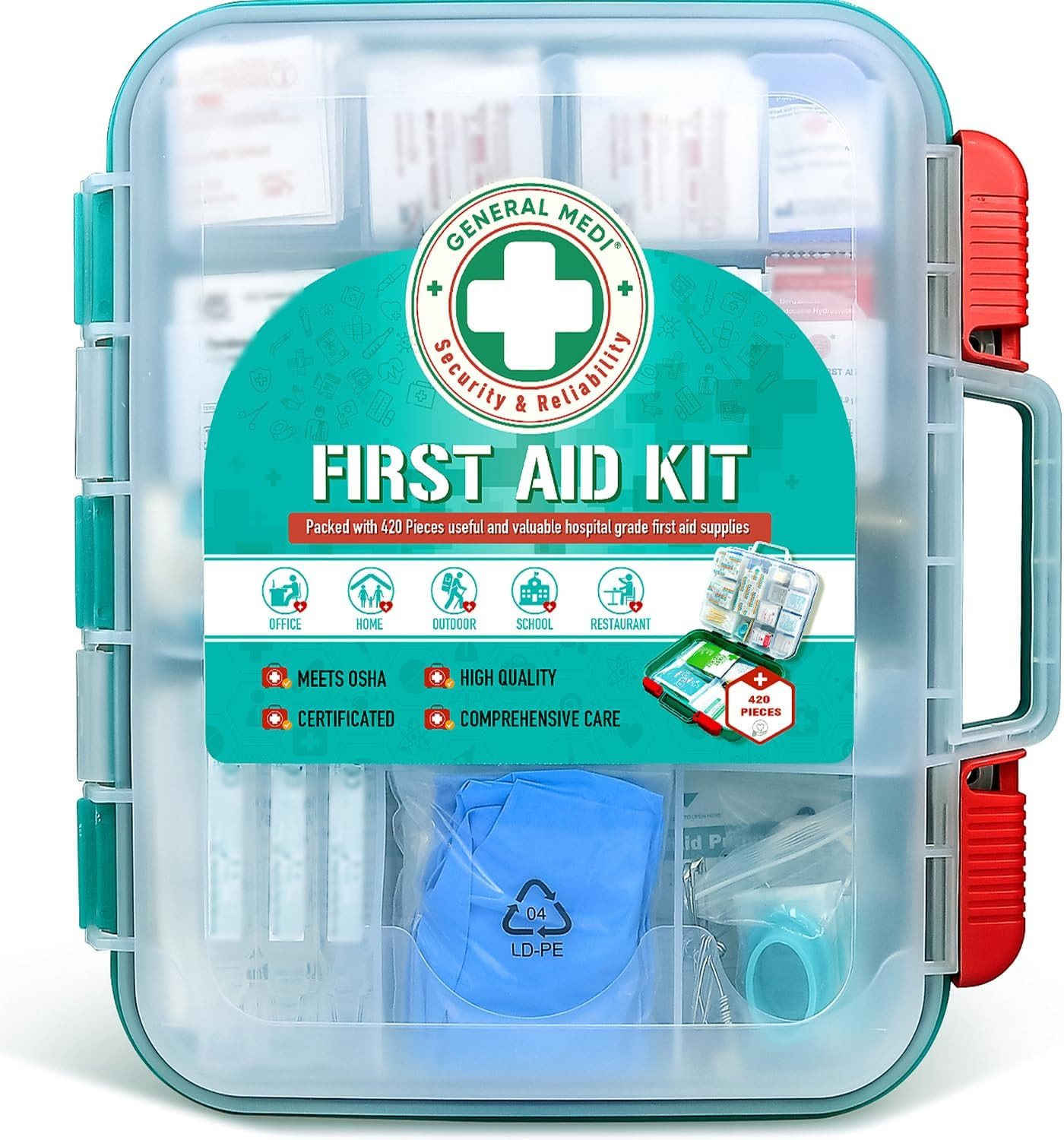 General Medi 420 Pieces Professional First Aid Kit – Hardcase First Aid Box – Co