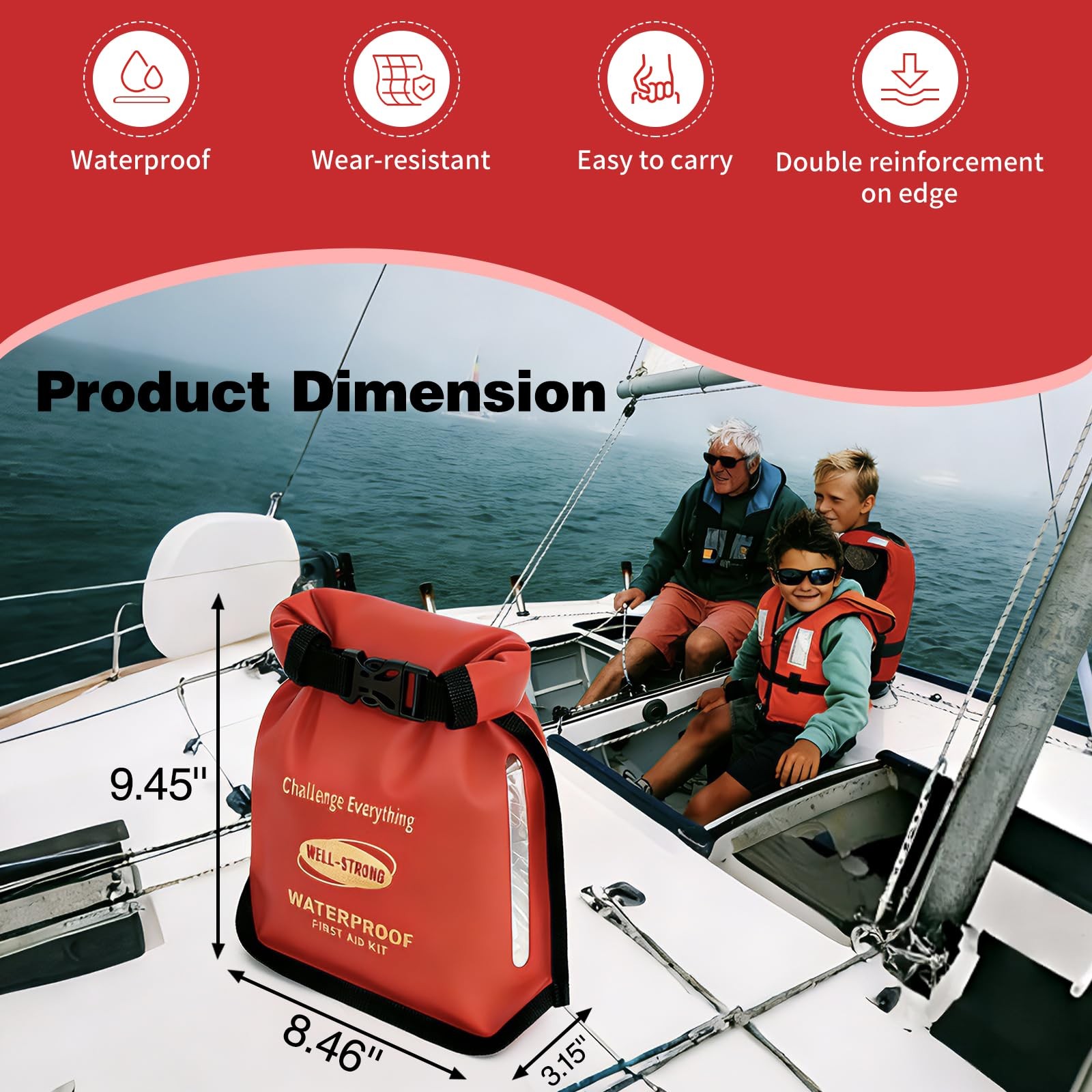 WELL-STRONG Waterproof First Aid Kit 226PCS for Boat Marine – IPX6 Roll Red