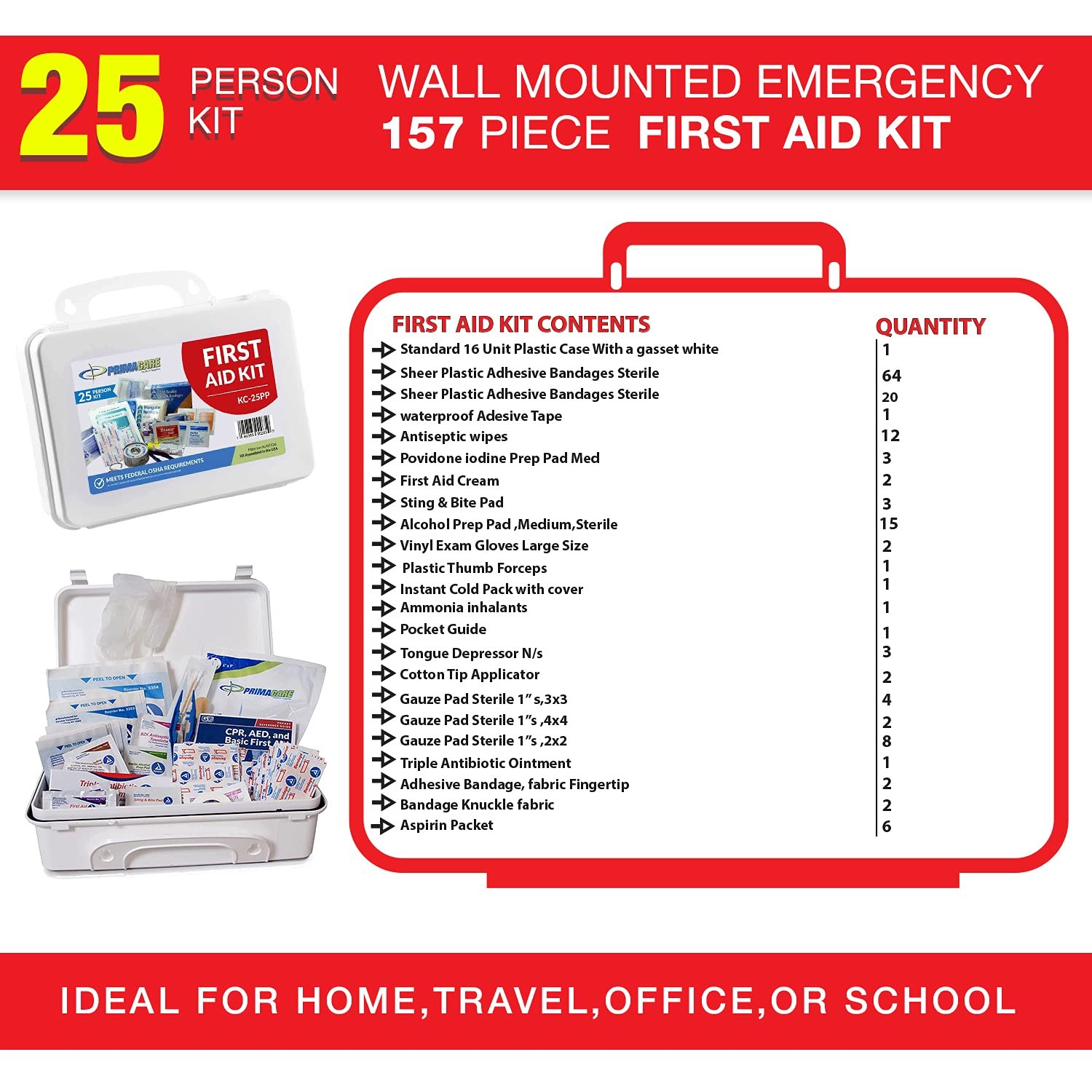 Primacare KC-25PP 25 Person Compact First Aid Kit 1 Count (Pack of 1), White