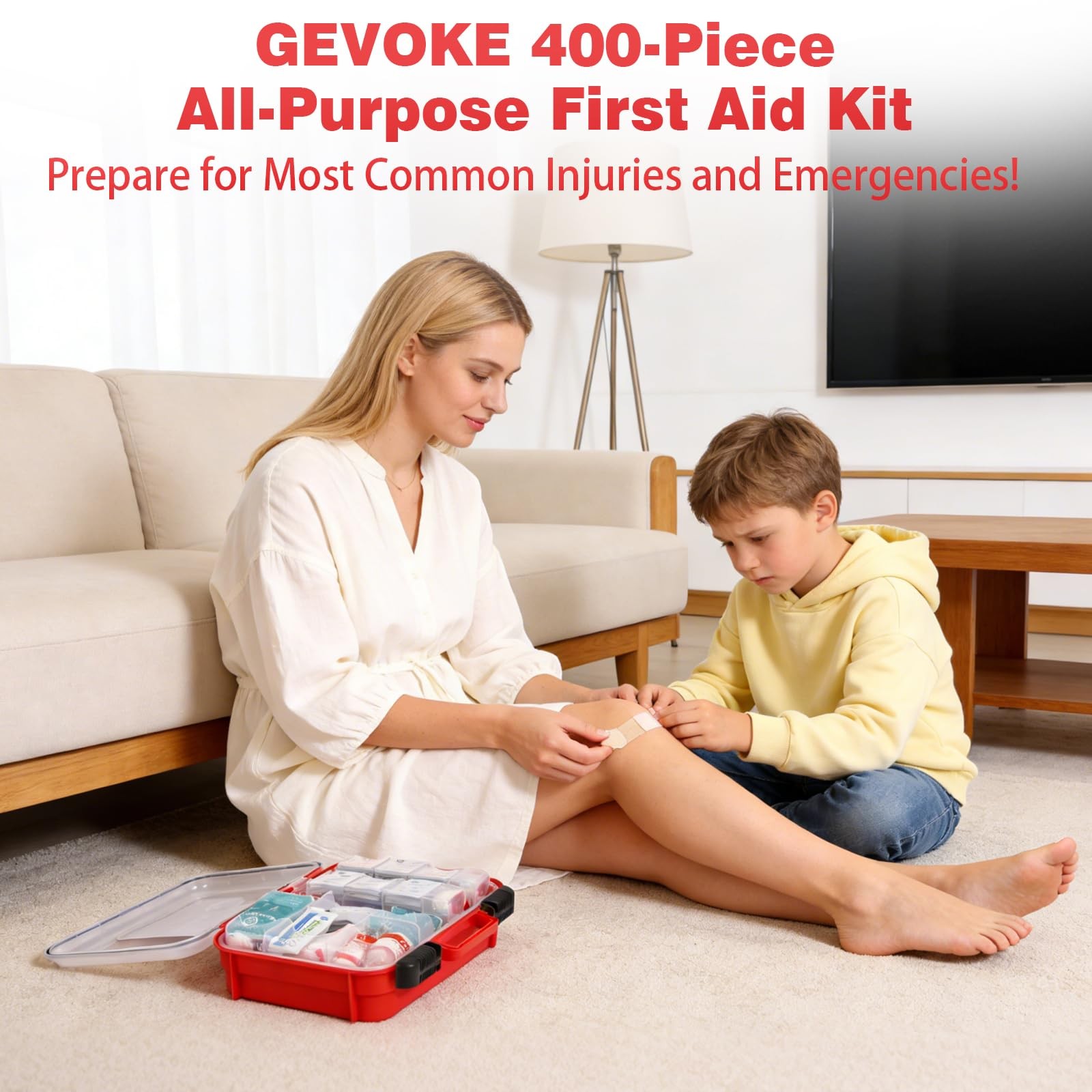 Gevoke 400 Pcs First Aid Kit Wall Mountable Hard Case Medical Home Office Car