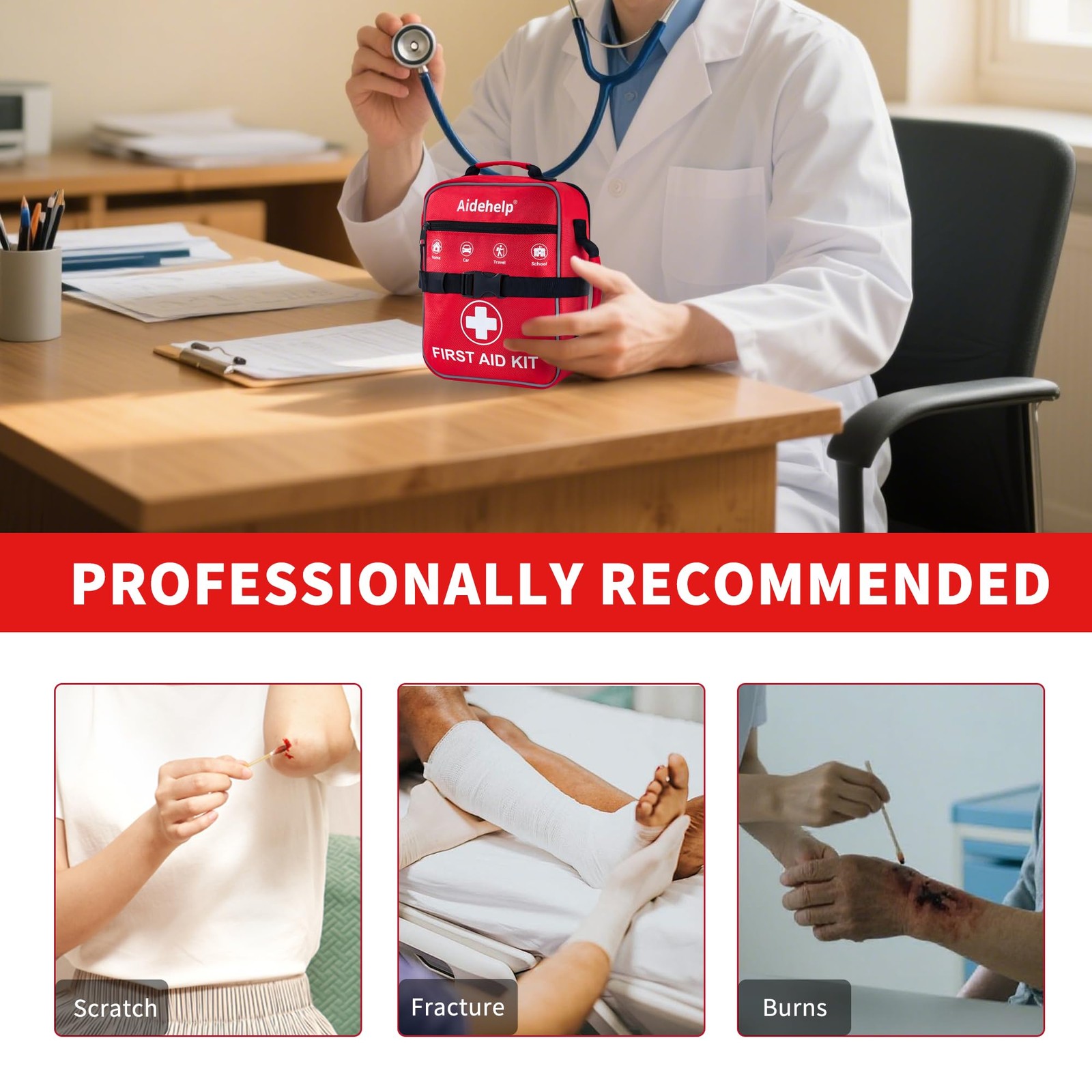 520 Pieces Premium First Aid Kit – Large Emergency Medical for Red