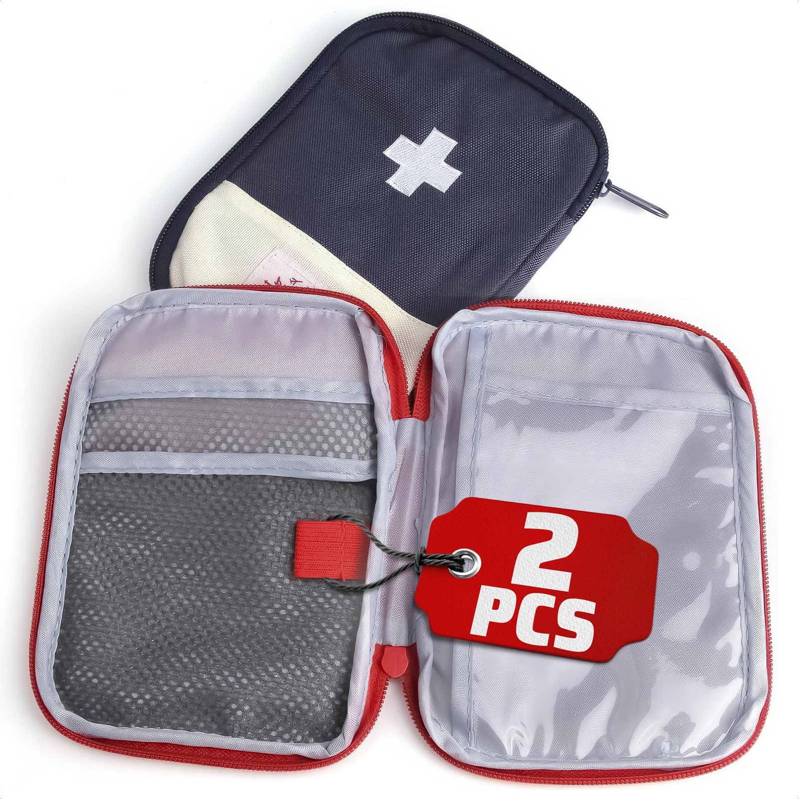 2 Pcs Travel First Aid Bag Empty Portable 2 Count (Pack of 1), Red and Blue