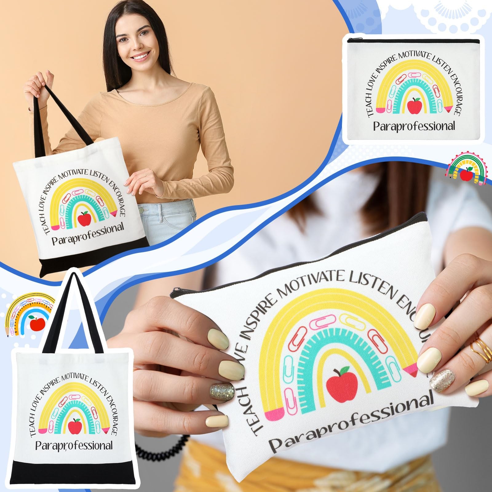 Paterr 2 Pcs Paraprofessional Teacher Gifts Survival Kit Tote Medium, White