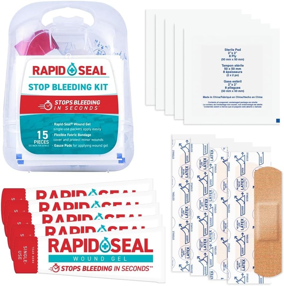 Rapid Seal First Aid 15-Pc Kit | Stop Bleeding Fast with Portable Supplies