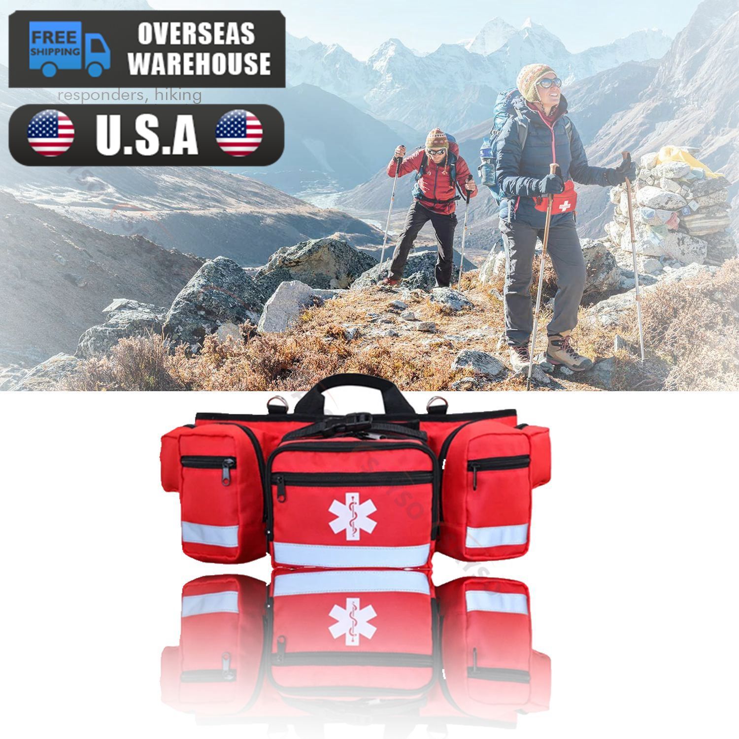 Red First Aid Kit Med-ical Bag For Hiking Travel Home Emergency Treatment Case