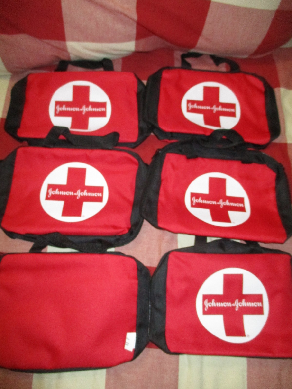 6 First Aid Kit Empty Zippered Bag Red Black Soft Side Johnson & Johnson Pouch