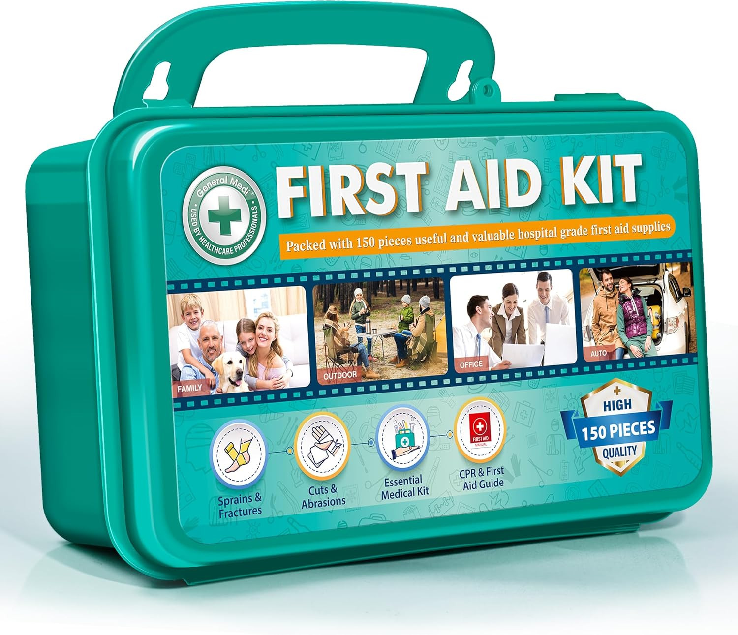 150 Pieces First Aid Kit – First Aid Box Contains Premium Medical Supplies