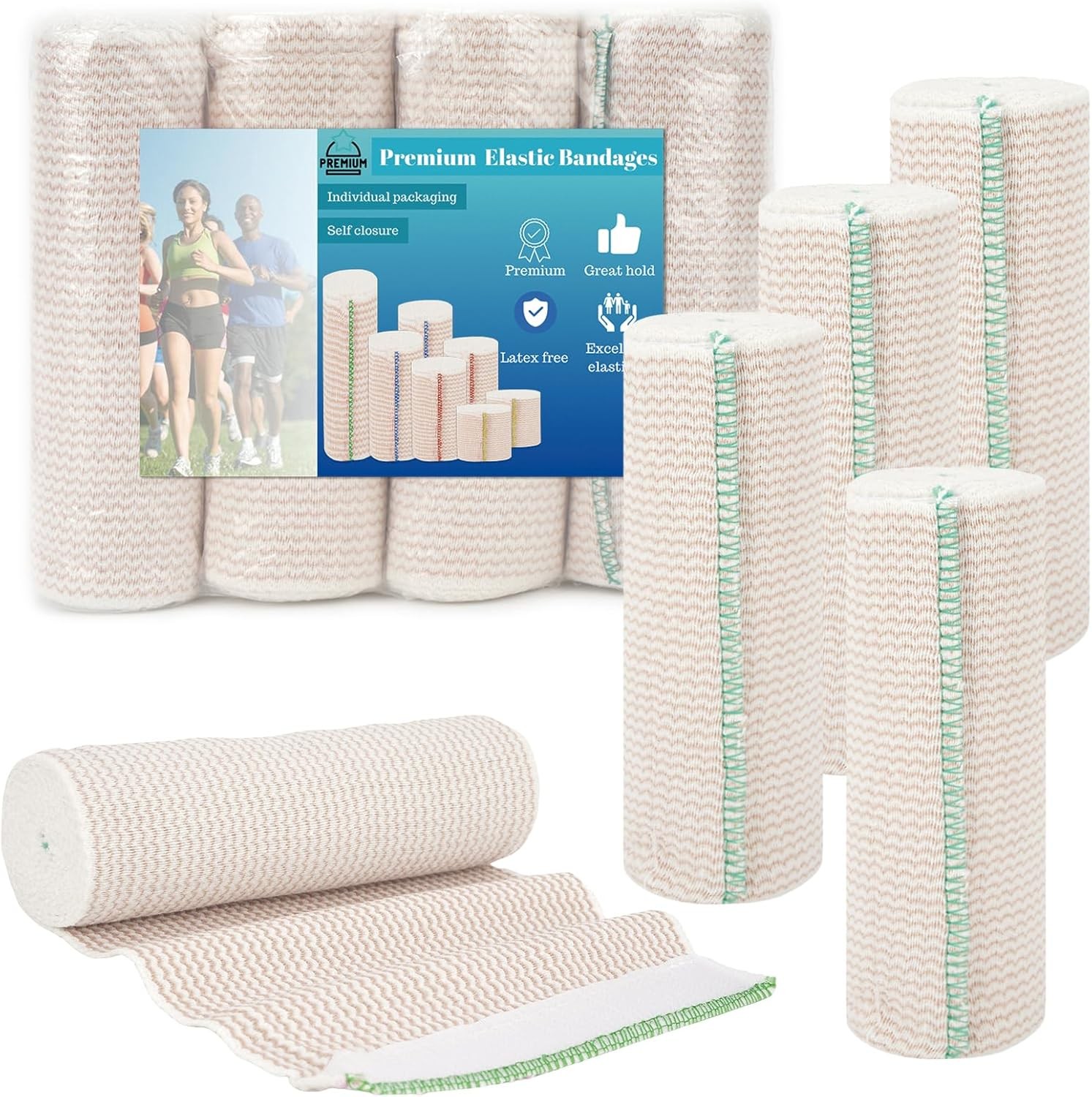 Premium Elastic Bandage Wrap 6 inch 4 Pack Reusable 6” Wide 4