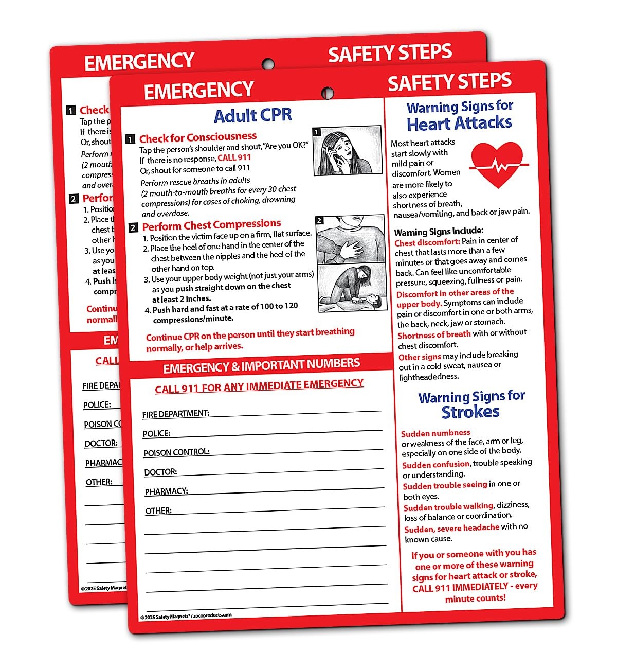 Safety Magnets by ZOCO – Adult CPR, Heart Attack and 8.5 x 11 Inch, White