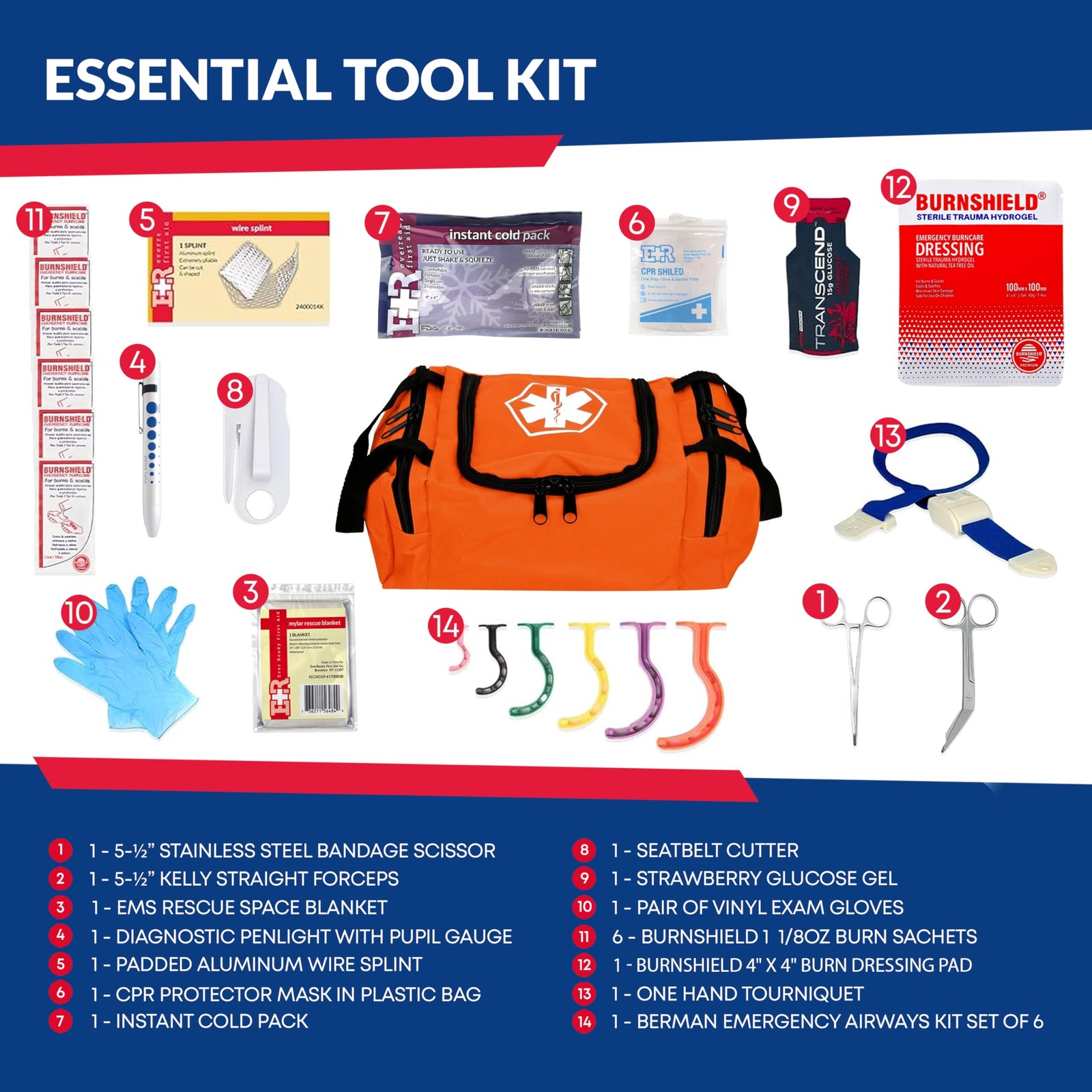 Fully Stocked Trauma First Aid Kit – First Responder II Bag with Tools, Gauze…