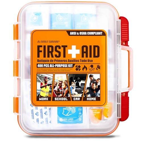 400 Pcs OSHA Compliant First Aid Kit, Wall-Mountable Essential Emergency Kit