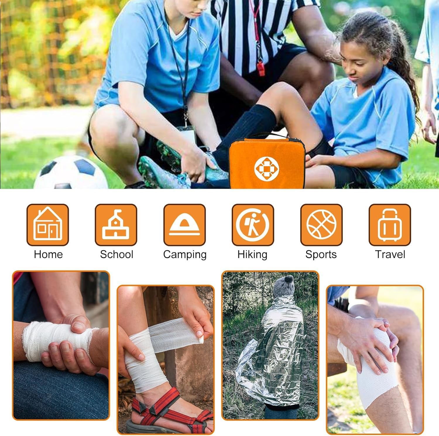 300Piece Portable First Aid Kit Refill Supplies for Car Mini Caming Orange