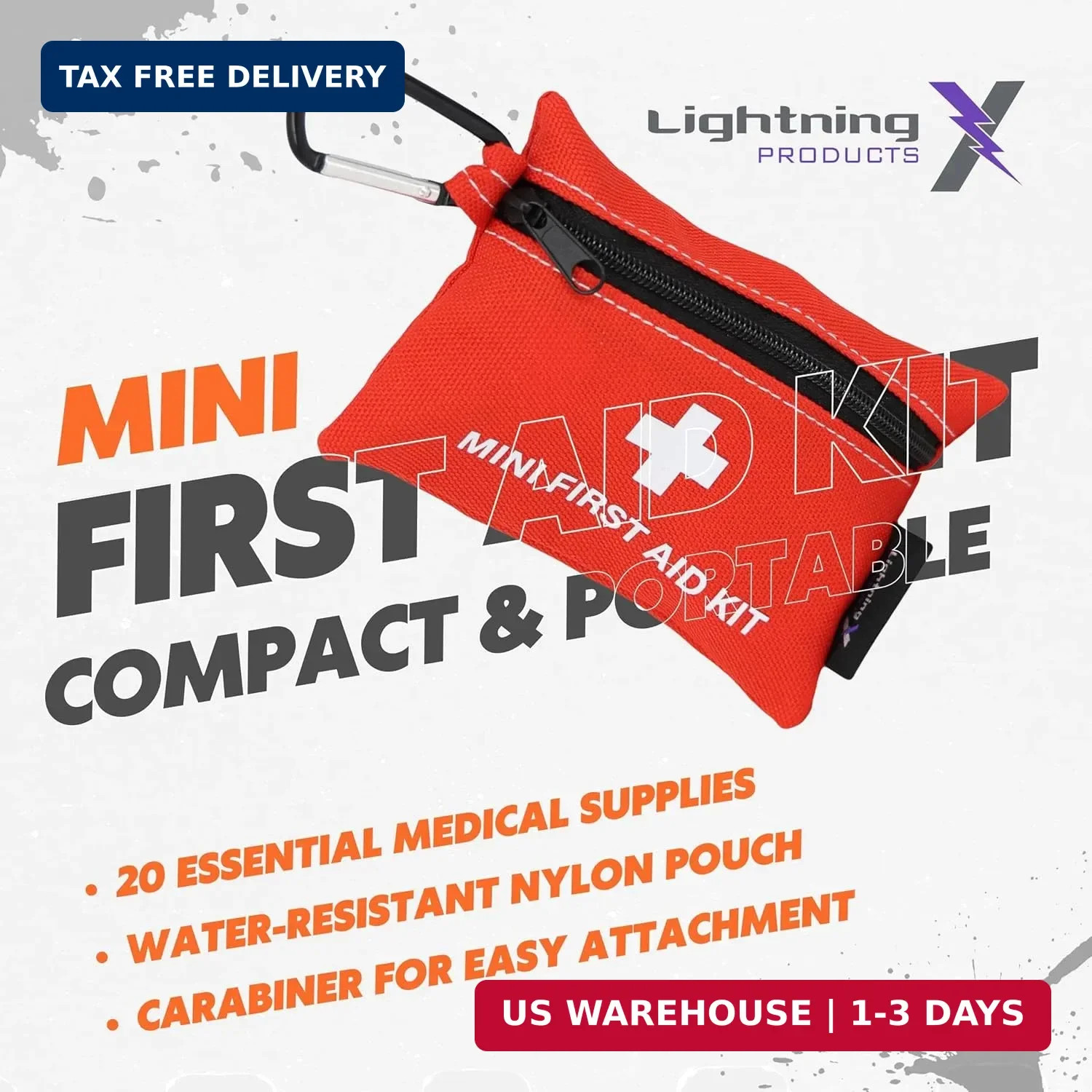 Lightning X Mini First Aid Kit – Compact 20 Piece Emergency Medical Kit with Car