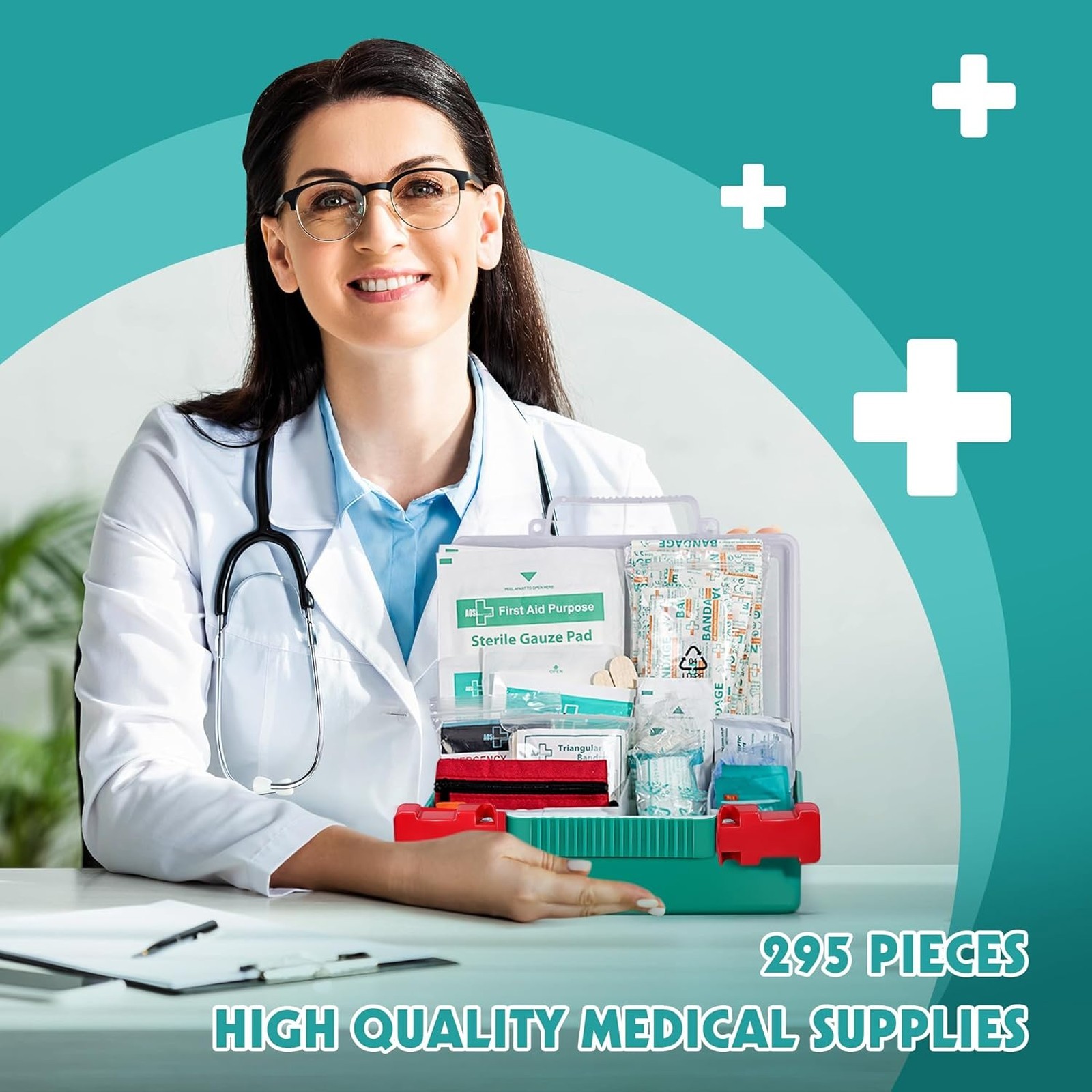 First Aid Kit 295 Pieces HardCase Medical Supplies Travel Home Office Vehicle