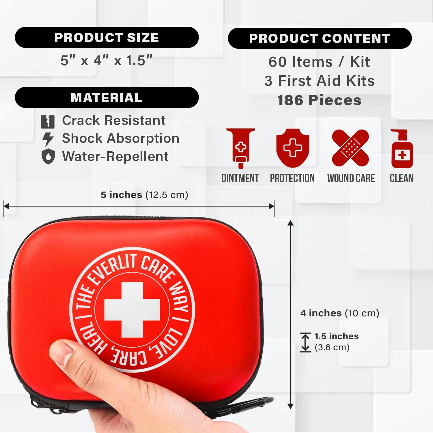 EVERLIT CARE Mini-Aid First Aid Kit | Compact & 3 Packs | 180 Pcs, Assorted