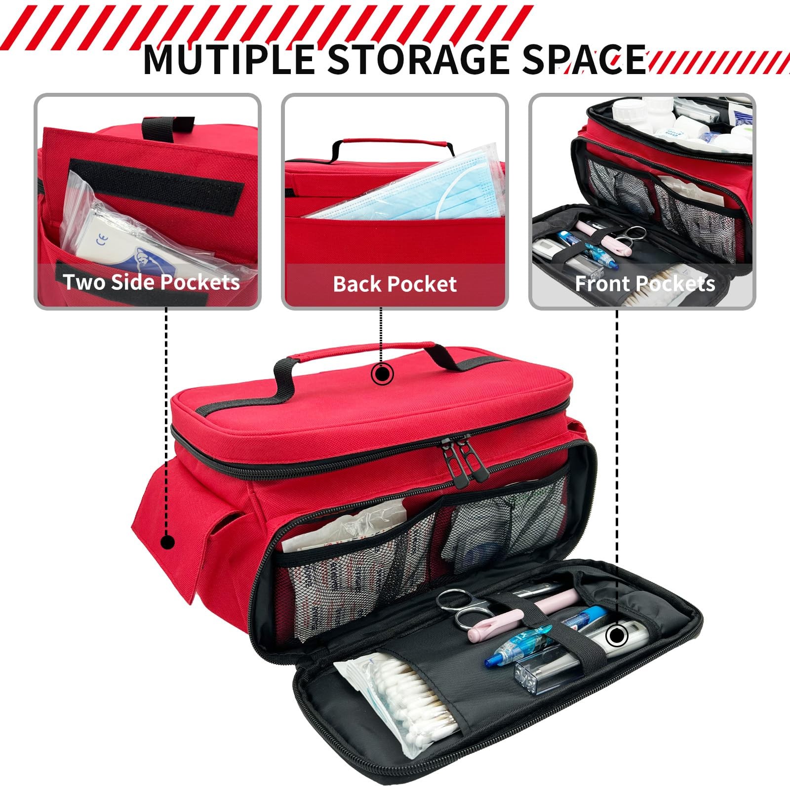 NENYX First Aid Bag Empty With Lockable 11.81" x 7.87" x 6.7", Red
