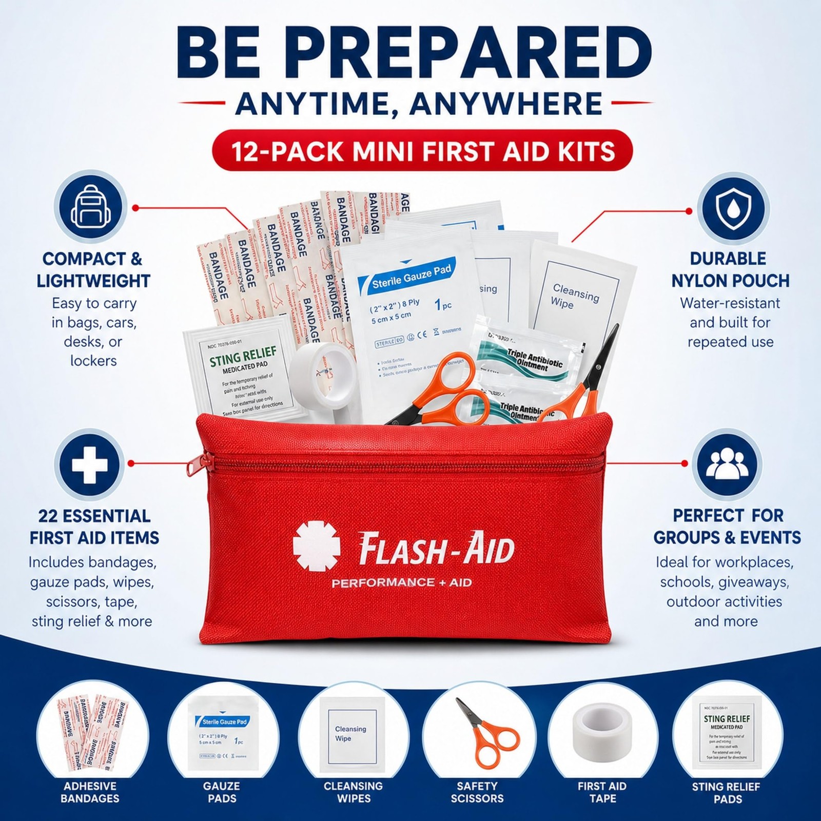 Mini First Aid Kits – 12Pack Bulk Travel Emergency Kits in Reusable Pouches –…