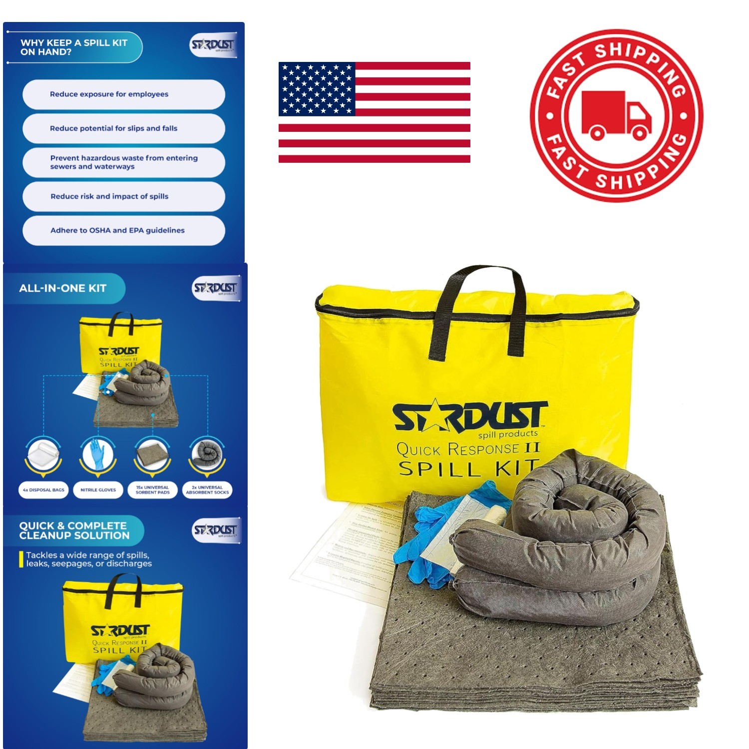 Quick Response II Spill Kit with Yellow Duffle and 15 Universal Sorbent Pads