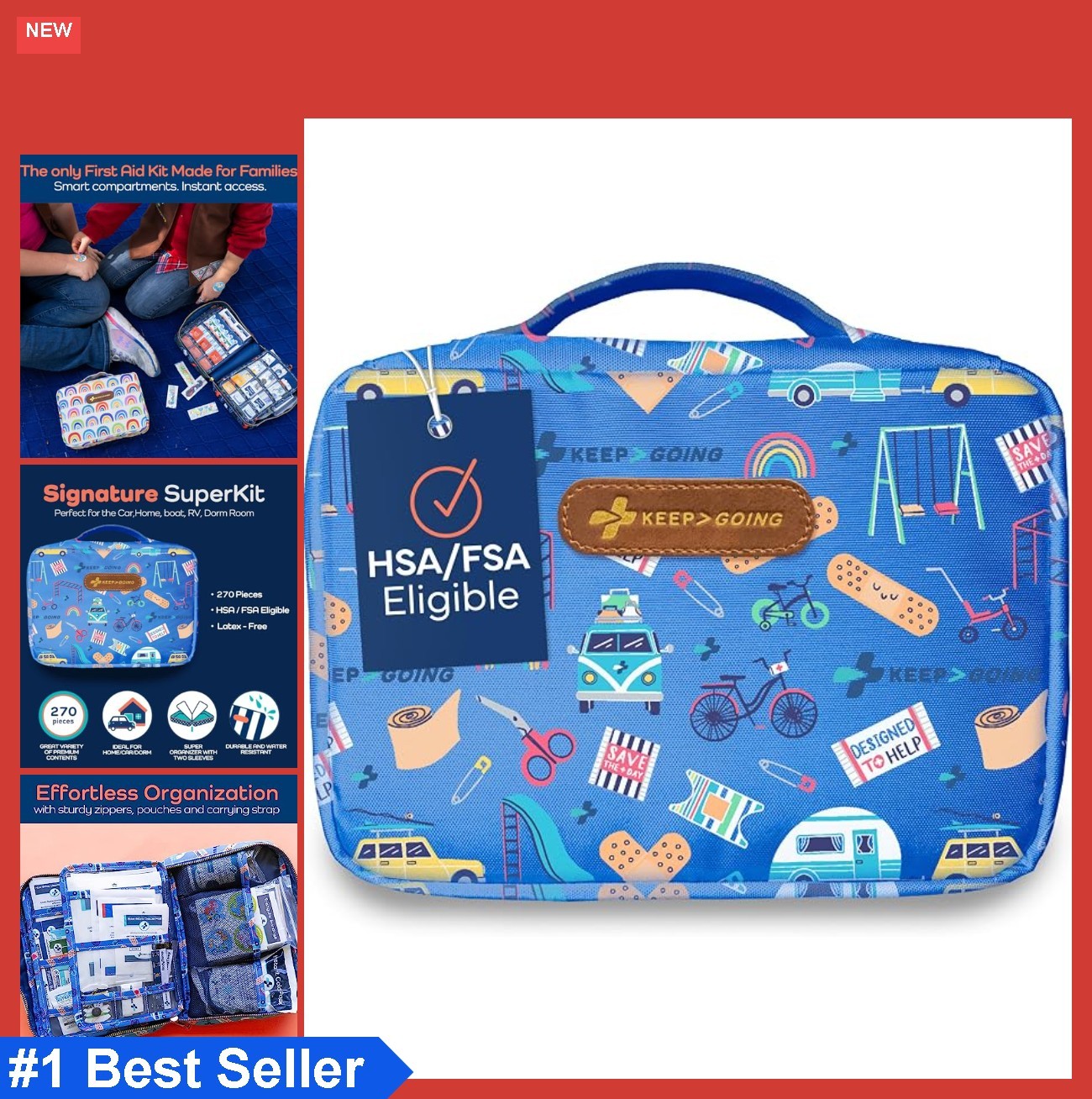 First Aid Kit 270 Pieces Large Home Car Travel Portable Compact Case
