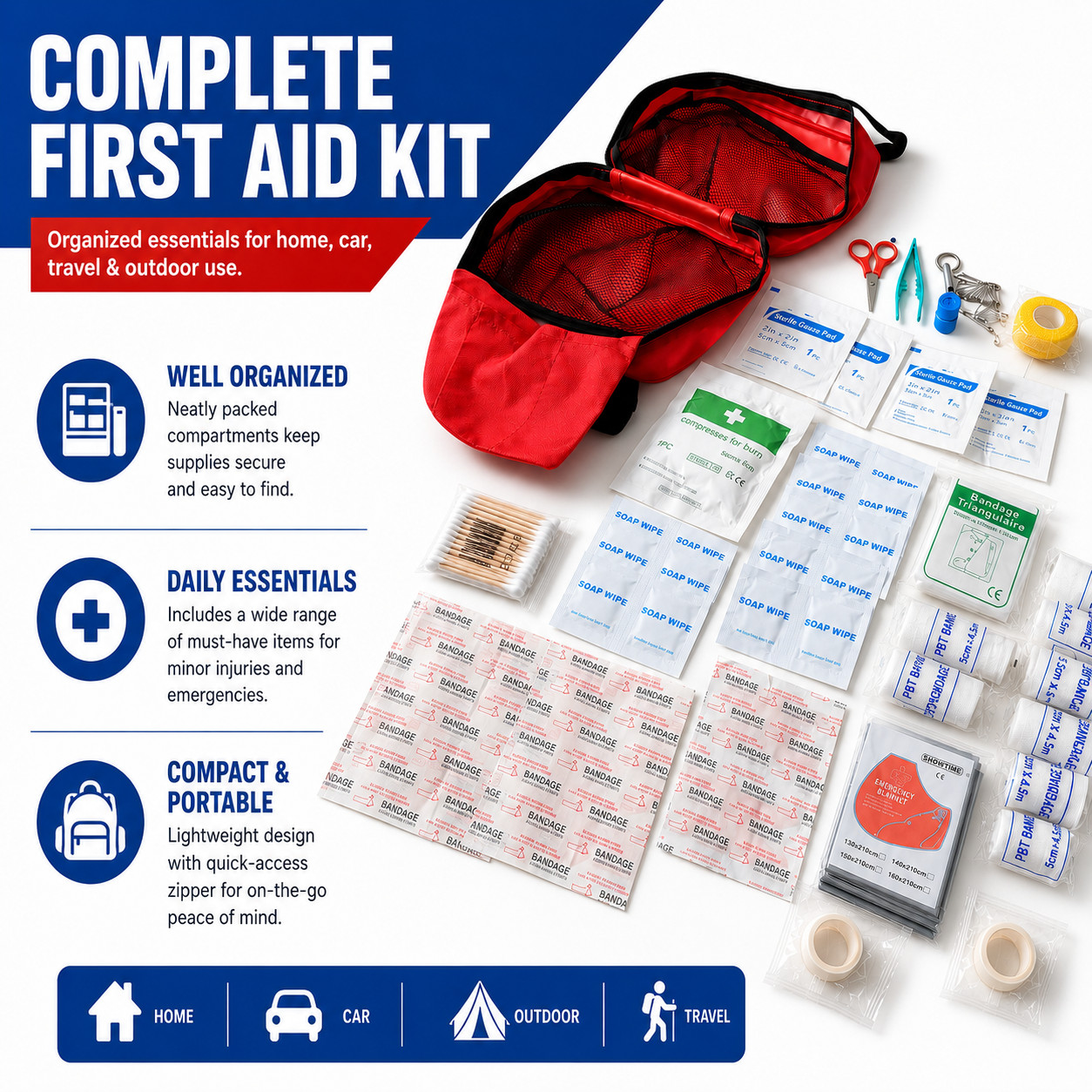 First Aid Kit Home Office Car Camping Hiking – 160 Piece