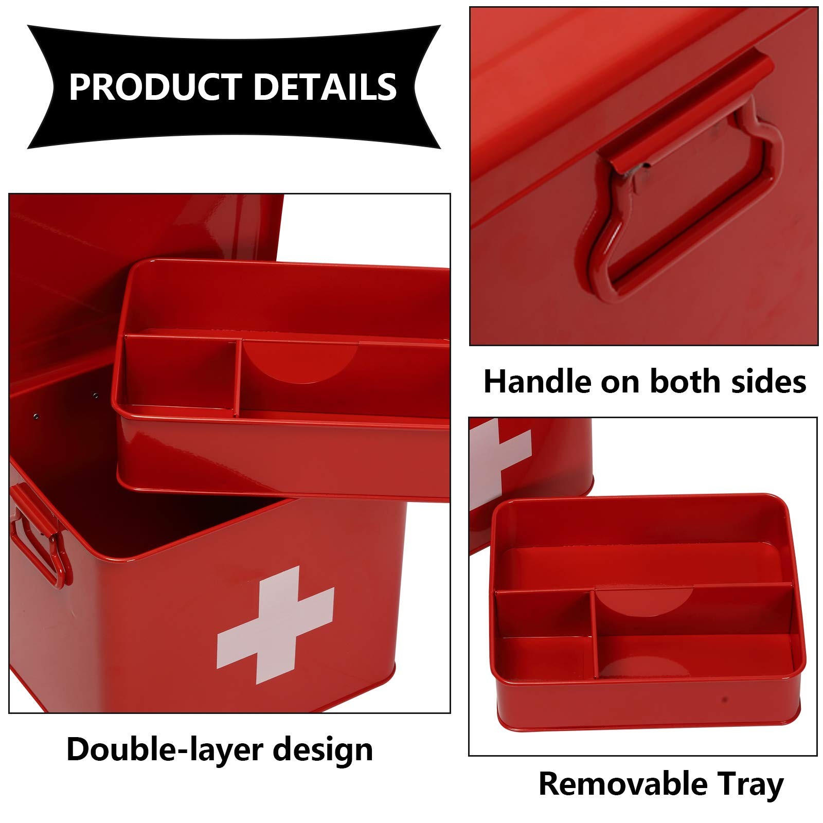 Xbopetda First Aid Kit, Medicine Supplies Bin – 23.5×18.5x18cm, Red