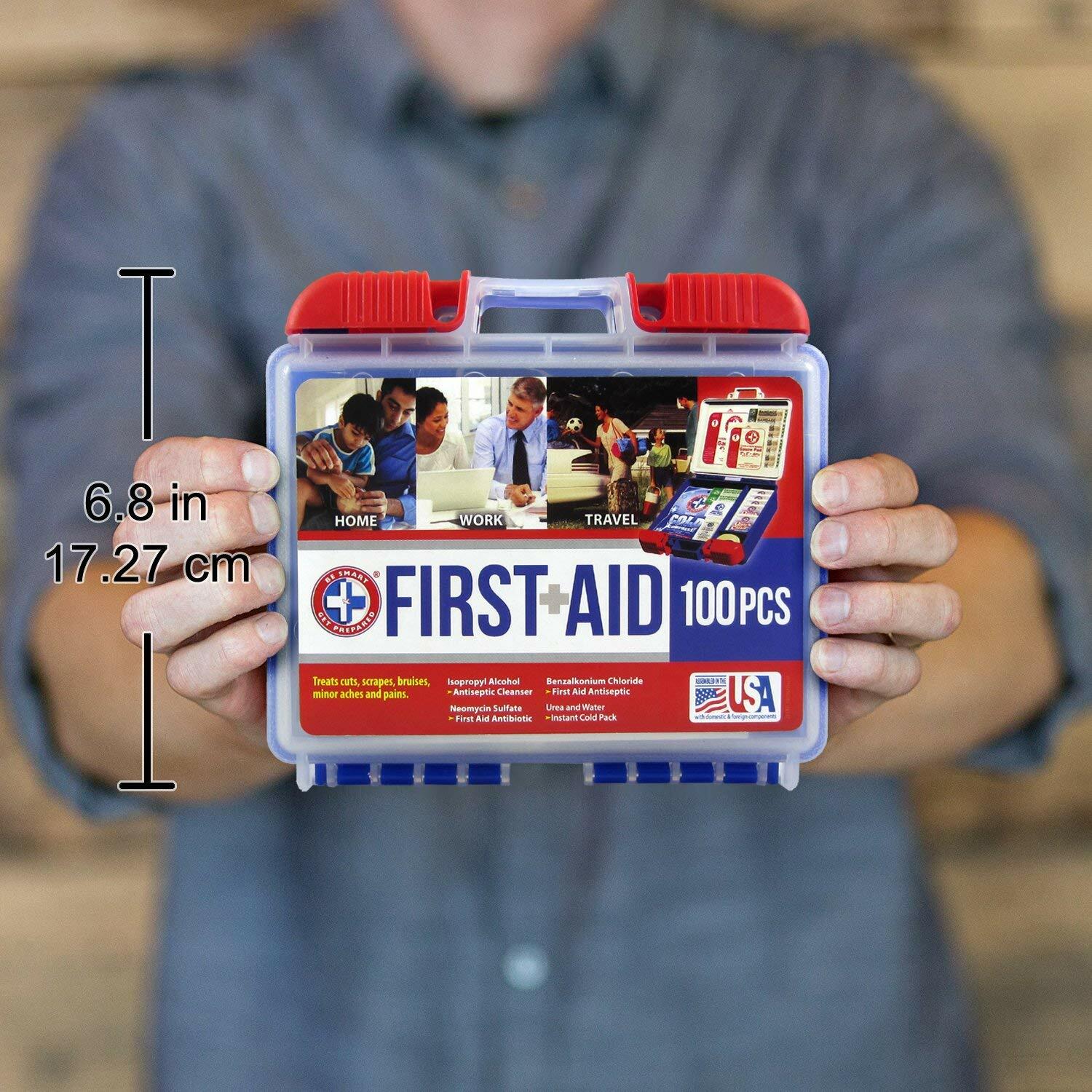 100 Piece First Aid Kit, Clean, Treat & Protect Most Injuries Isopropyl Alcohol