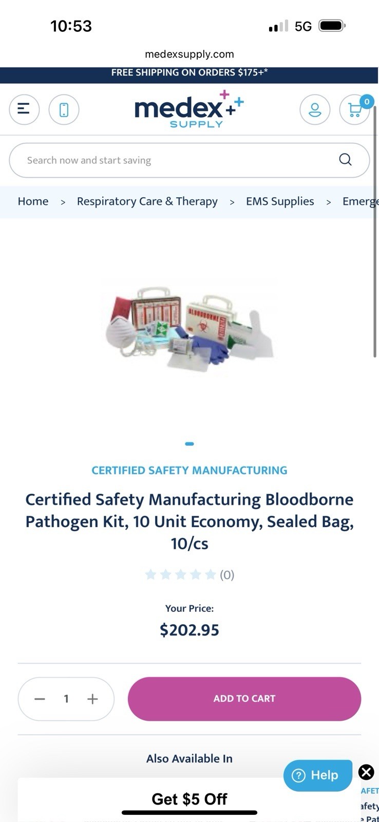 Bloodborne Pathogen Kit Certified Safety Mfg. USA Premium Kit $242.00 MSRP