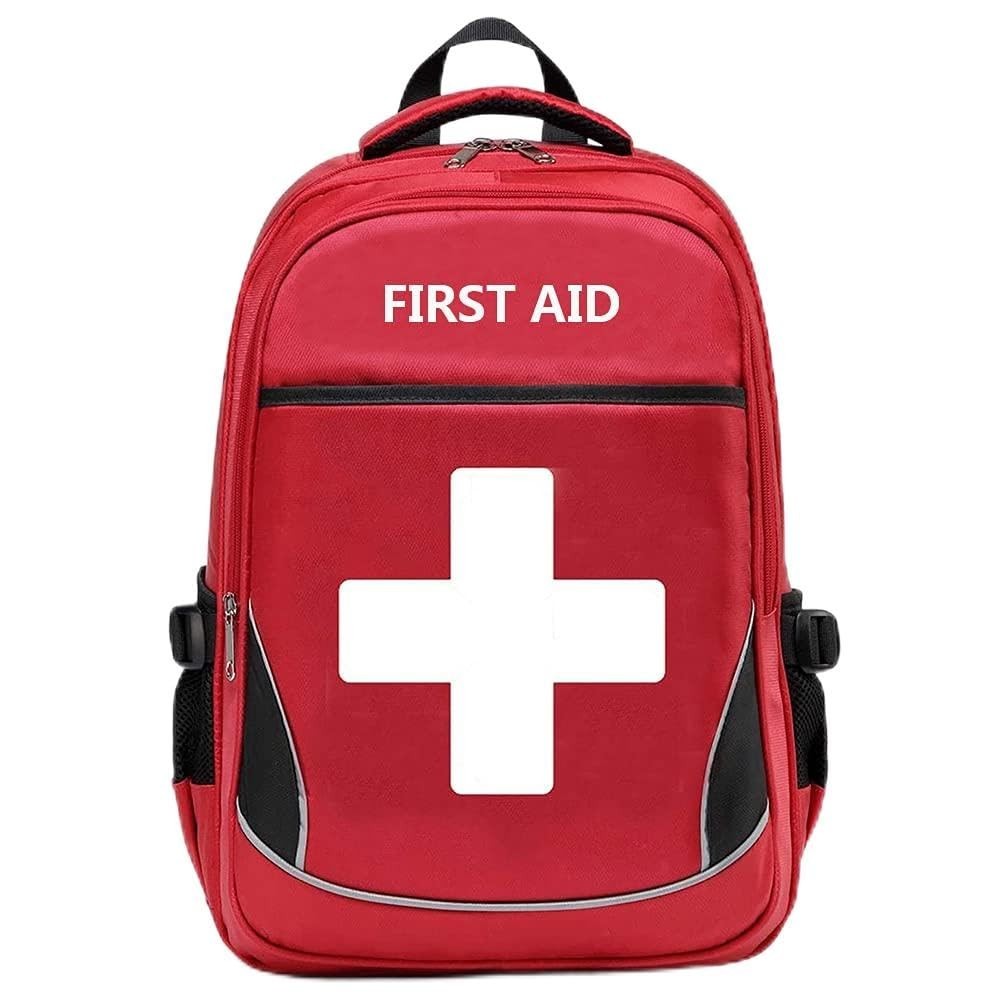 Empty Red First Aid Bag – Emergency Medical Backpack, Multi-Pocket Trauma Kit fo