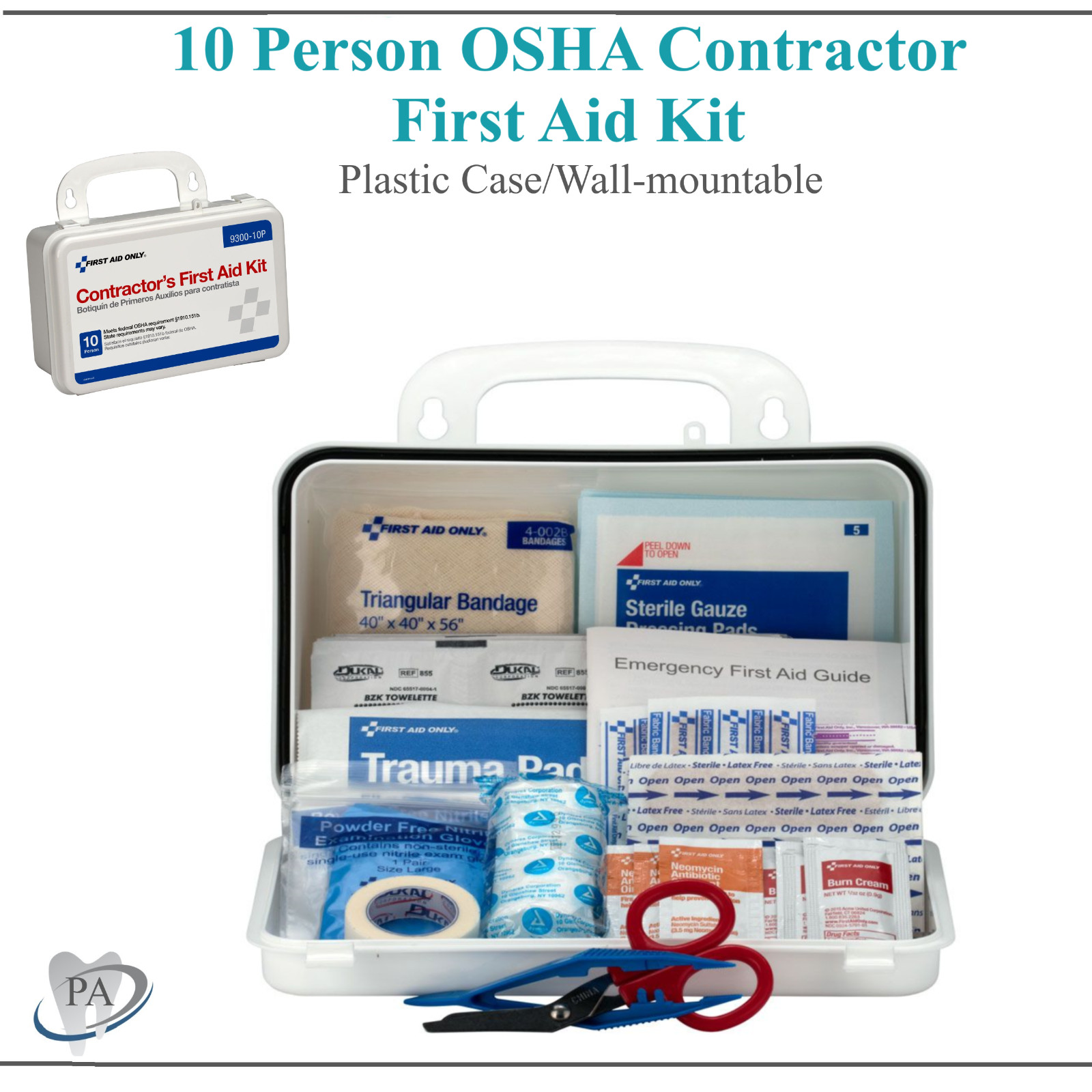 10 Person Contractor First Aid Kit OSHA Compliant, 95 Pcs/Case, Wall Mountable