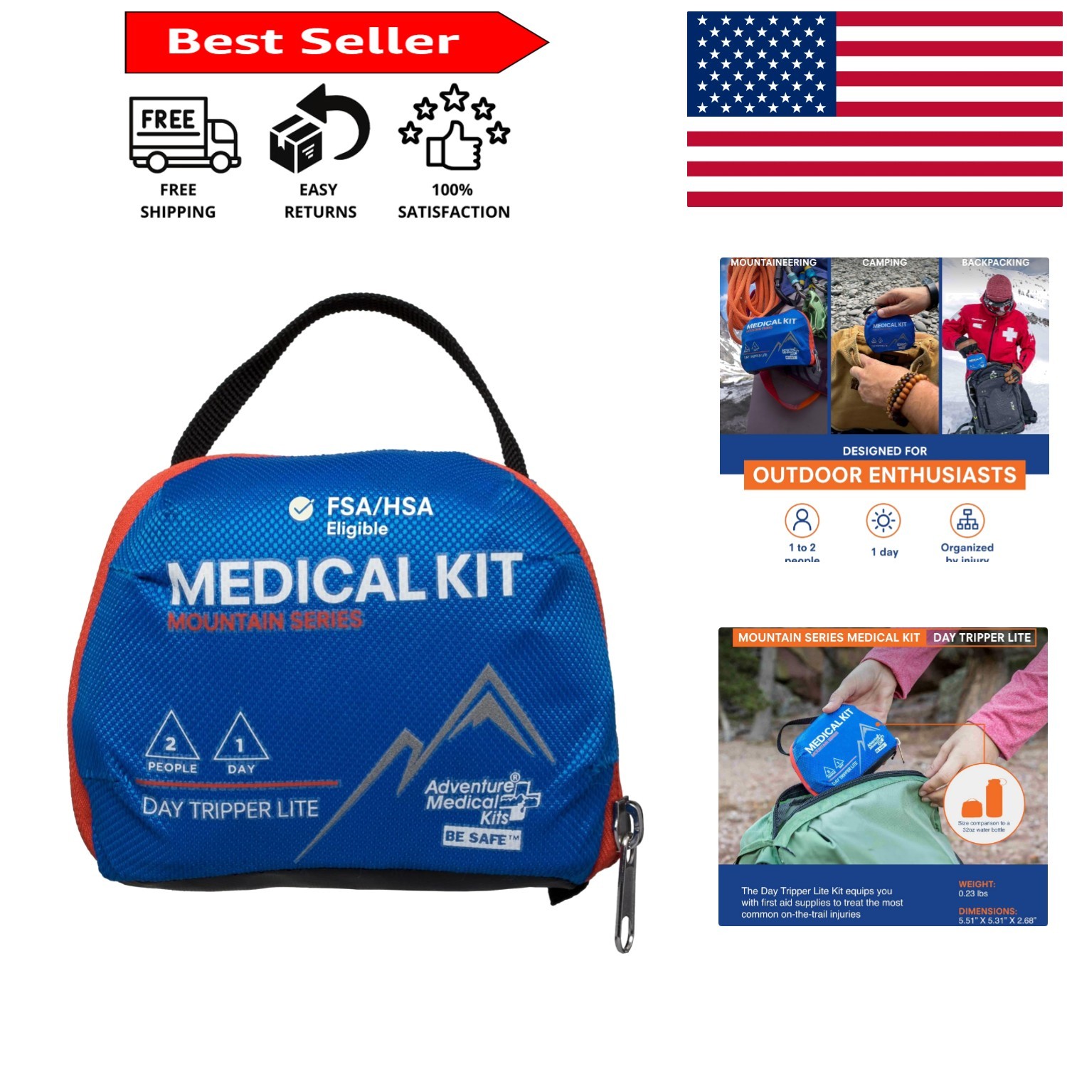 Portable Ultralight 59-Piece First Aid Kit with Wilderness Guide for Adventurers