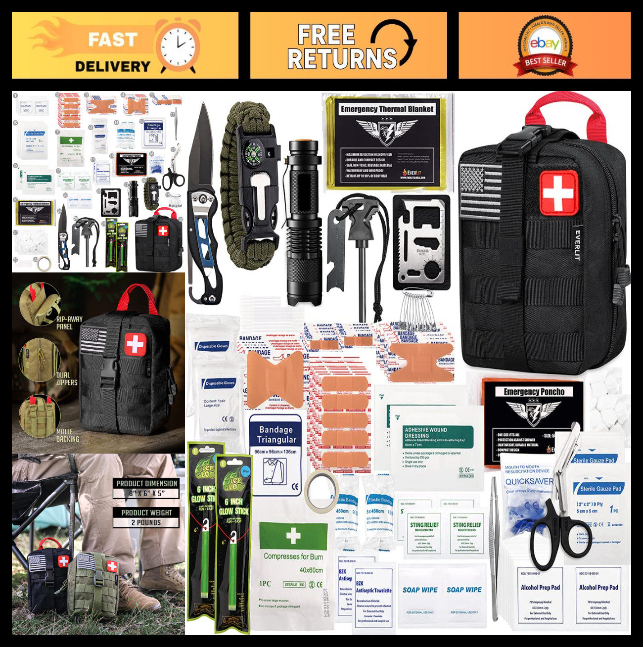 250-Piece Survival First Aid Kit | IFAK EMT Molle Pouch | Emergency Gear for Cam
