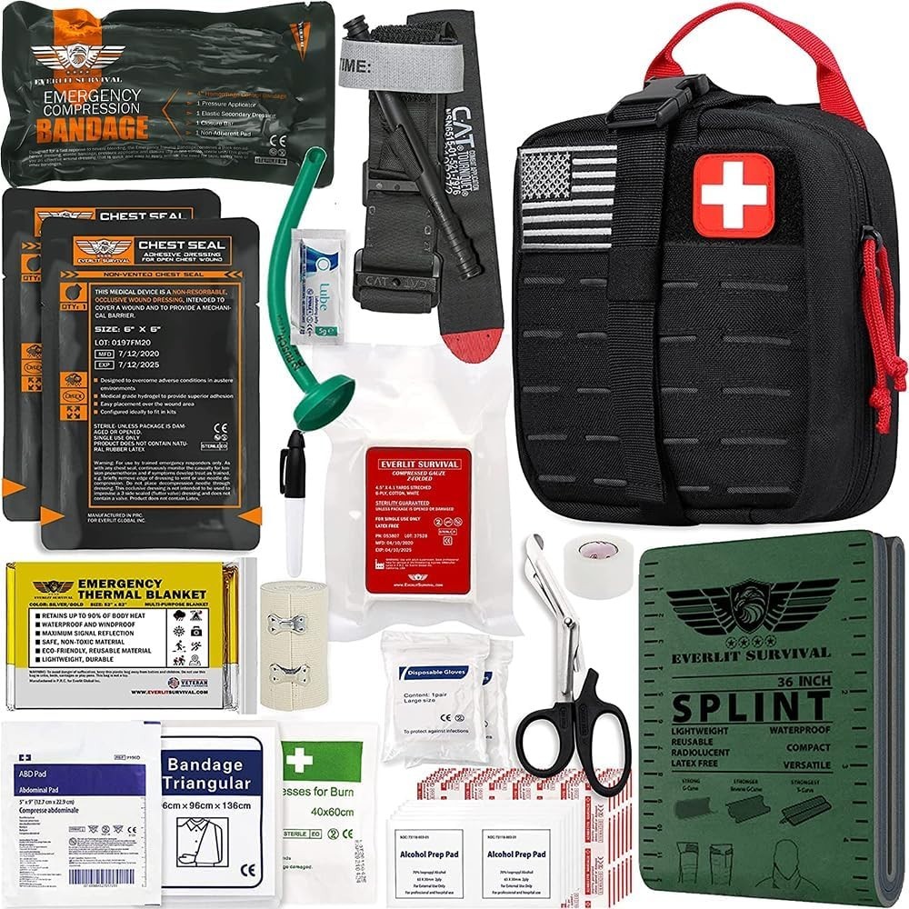 Combat-Ready 92-Piece Trauma Kit with CAT Gen-7 and Complete First Aid Supplies